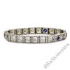 Image 4 : Art Deco Etched 14kt White Gold Diamond and Sapphire Filigree Line Bracelet