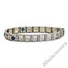 Image 5 : Art Deco Etched 14kt White Gold Diamond and Sapphire Filigree Line Bracelet