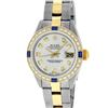 Image 2 : Rolex Ladies 2 Tone 18K Gold Bezel Silver Diamond & Sapphire Datejust Wriswatch