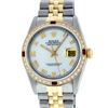Image 2 : Rolex Mens 2 Tone Mother Of Pearl Diamond & Ruby 36MM Oyster Perpetual Datejust