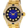 Image 1 : Rolex Ladies 18K Yellow Gold Blue Vignette Diamond And Sapphire President Wristw
