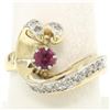 Image 4 : 14k Yellow Gold .30 ctw Round Blood Red Ruby Claw Cocktail Ring w/ Diamond Accen