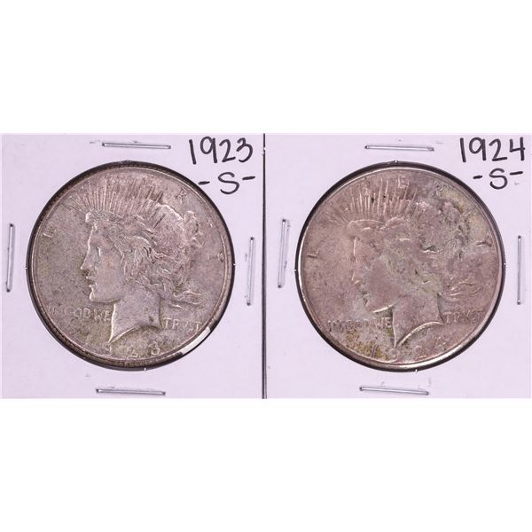 Lot of 1923-S & 1924-S $1 Peace Silver Dollar Coins