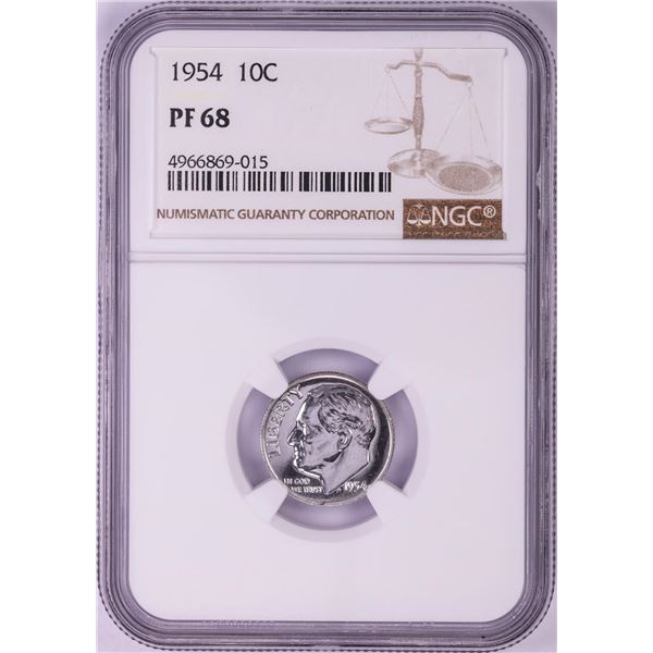 1954 Proof Roosevelt Dime Coin NGC PF68