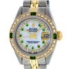 Image 2 : Rolex Ladies Two Tone MOP Diamond & Emerald Datejust Oyster Perpetual Wristwatch