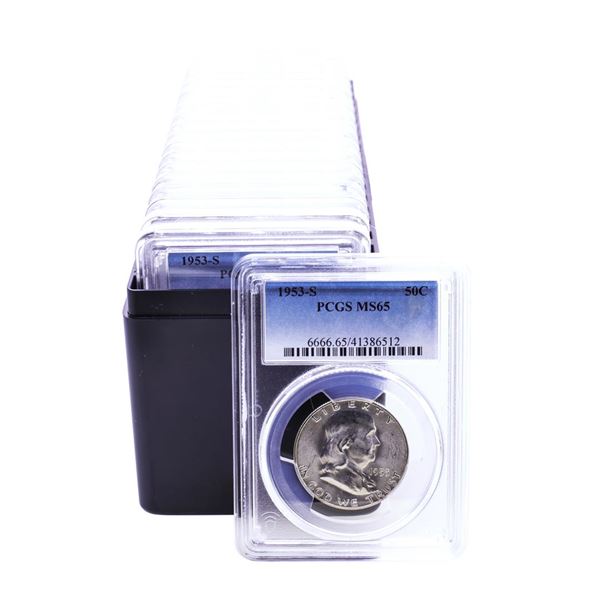 Lot of (20) 1953-S Franklin Half Dollar Coins PCGS MS65