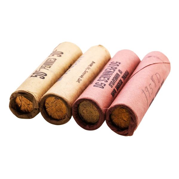 Lot of (2) 1957-D & (2) 1958-D Lincoln Wheat Cent Rolls