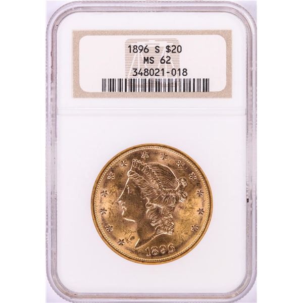 1896-S $20 Liberty Head Double Eagle Gold Coin NGC MS62