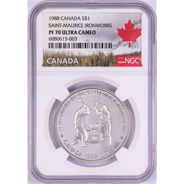 1988 $1 Proof Canada Saint-Maurice Ironworks Silver Dollar Coin NGC PF70 Ultra Cameo