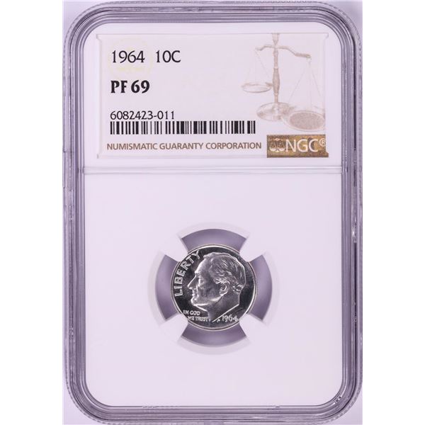 1964 Proof Roosevelt Dime Coin NGC PF69