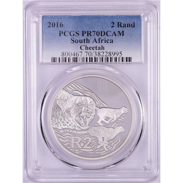 2016 Proof South Africa 2 Rand Cheetah Silver Coin PCGS PR70DCAM