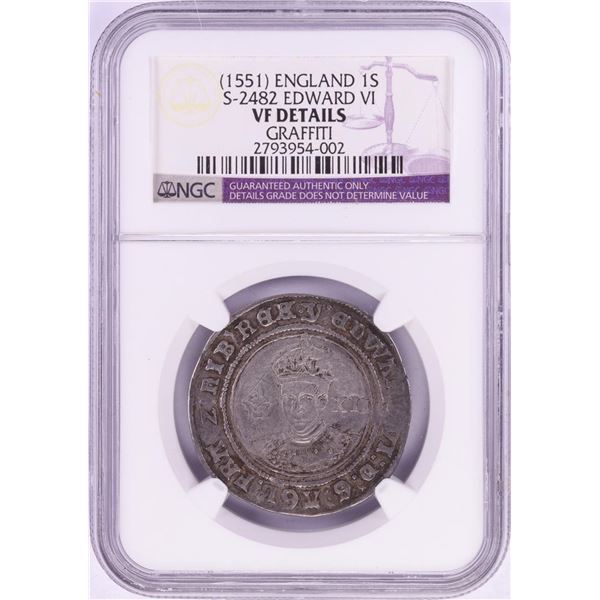1551 England 1 Shilling S-2482 Edward VI NGC VF Details