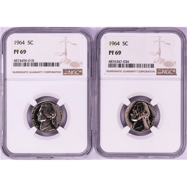 Lot of (2) 1964 Proof Jefferson Nickel Coins NGC PF69
