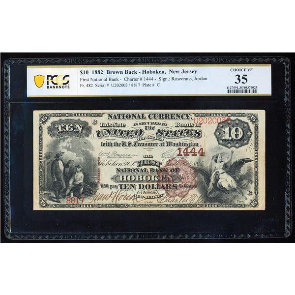 1882BB $10 First NB Hoboken, NJ CH# 1444 National Note PCGS Choice Extremely Fine 35
