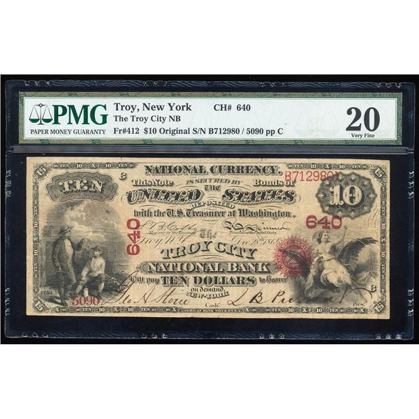 Original Series $10 Troy City NB, New York CH# 640 National Note PMG Very Fine 20