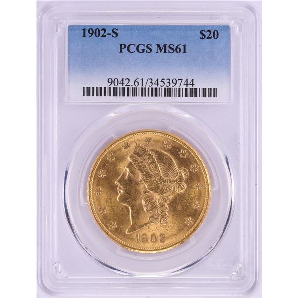 1902-S $20 Liberty Head Double Eagle Gold Coin PCGS MS61