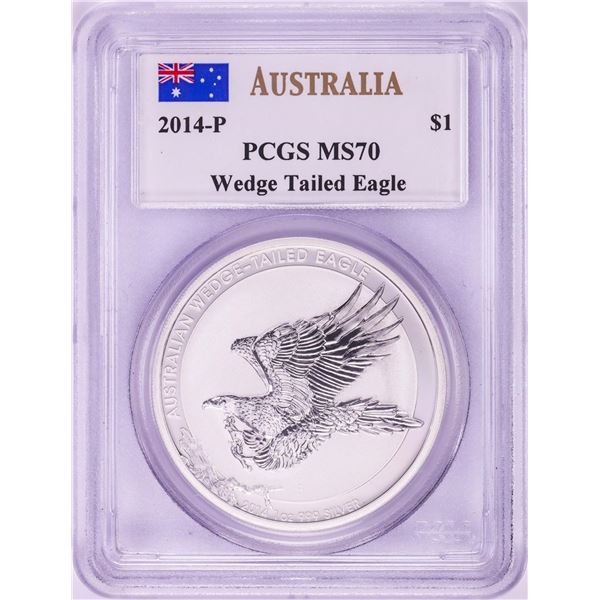 2014-P $1 Australia Wedge Tailed Eagle Silver Coin PCGS MS70 Mercanti Signature