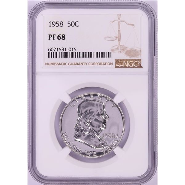 1958 Proof Franklin Half Dollar Coin NGC PF68