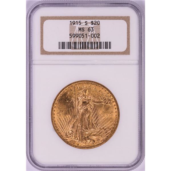 1915-S $20 St. Gaudens Double Eagle Gold Coin NGC MS63