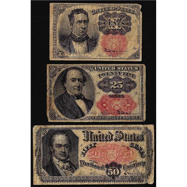 Lot of (3) 5th Issue 10/25/50 Cents Fractional Currency Notes