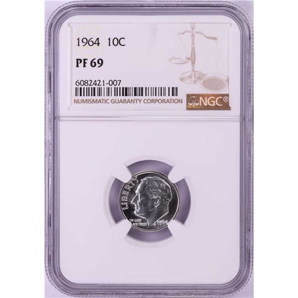 1964 Proof Roosevelt Dime Coin NGC PF69