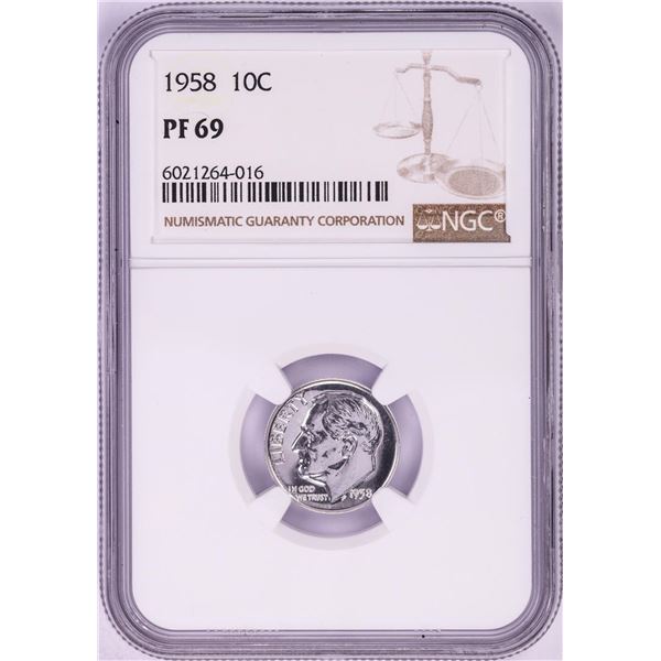 1958 Proof Roosevelt Dime Coin NGC PF69