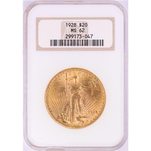 1928 $20 St. Gaudens Double Eagle Gold Coin NGC MS62-Chipped Slab