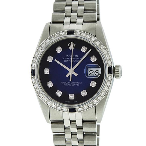 Rolex Men's Stainless Steel Blue Vignette Diamond & Sapphire Datejust Wristwatch