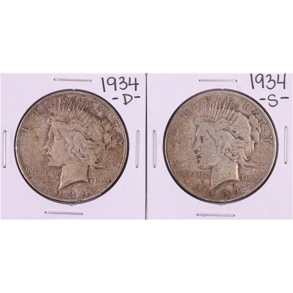 Lot of 1934-D & 1934-S $1 Peace Silver Dollar Coins