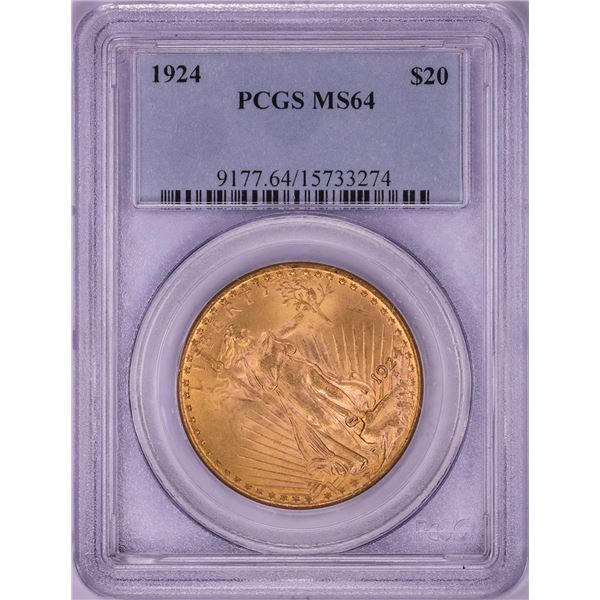 1924 $20 St. Gaudens Double Eagle Gold Coin PCGS MS64