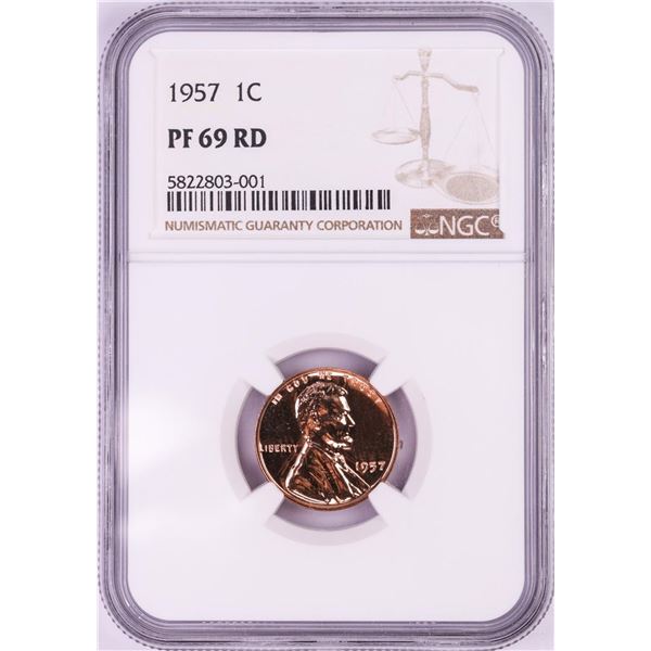 1957 Proof Lincoln Wheat Cent Coin NGC PF69RD