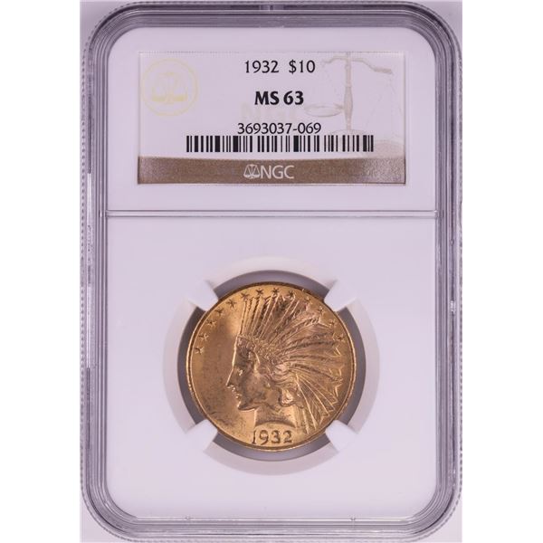 1932 $10 Indian Head Eagle Gold Coin NGC MS63