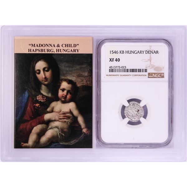 1546 KB Hungary Denar 'Madonna and Child' Coin NGC XF40 w/ Story Box