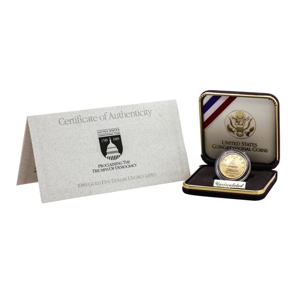 1989 $5 Congressional Commemorative Gold Coin with Box and COA