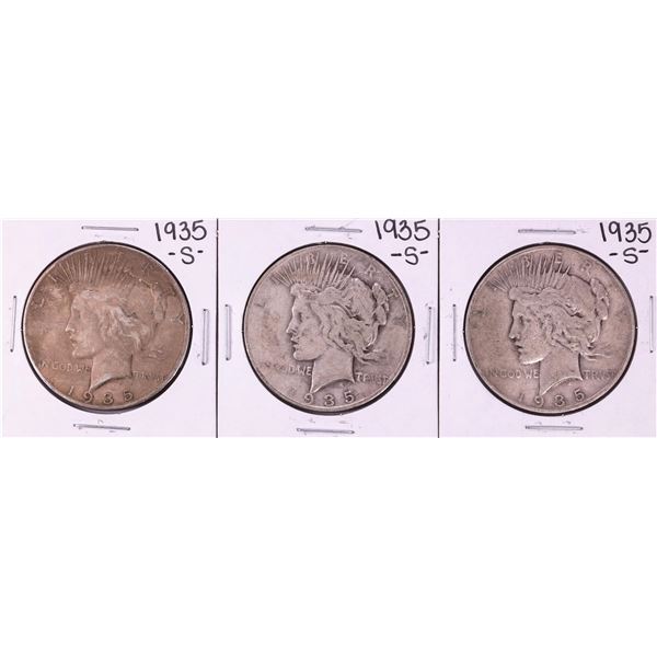 Lot of (3) 1935-S $1 Peace Silver Dollar Coins