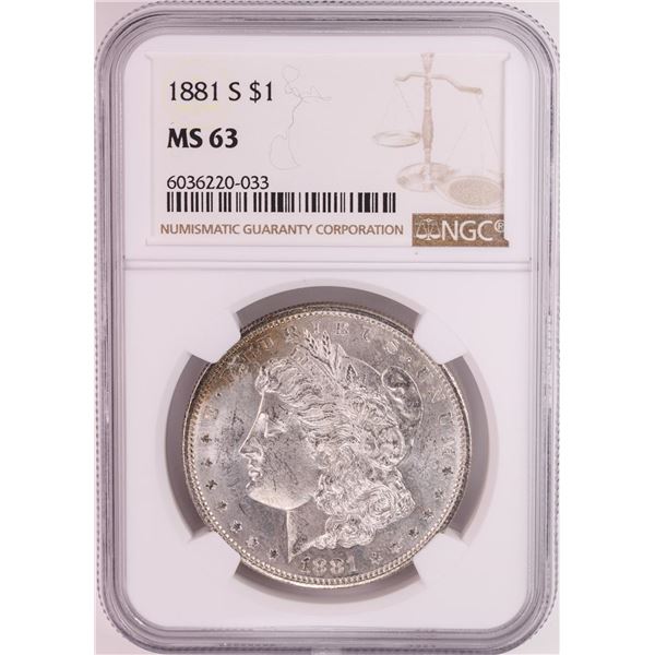 1881-S $1 Morgan Silver Dollar Coin NGC MS63 Nice Toning