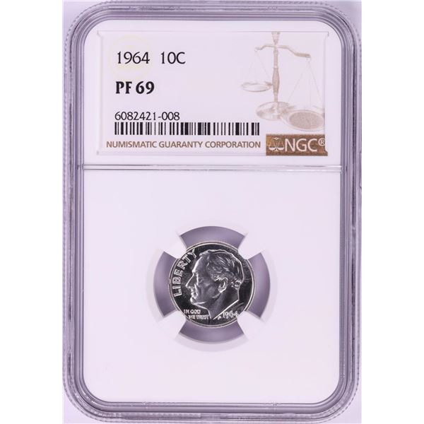 1964 Proof Roosevelt Dime Coin NGC PF69