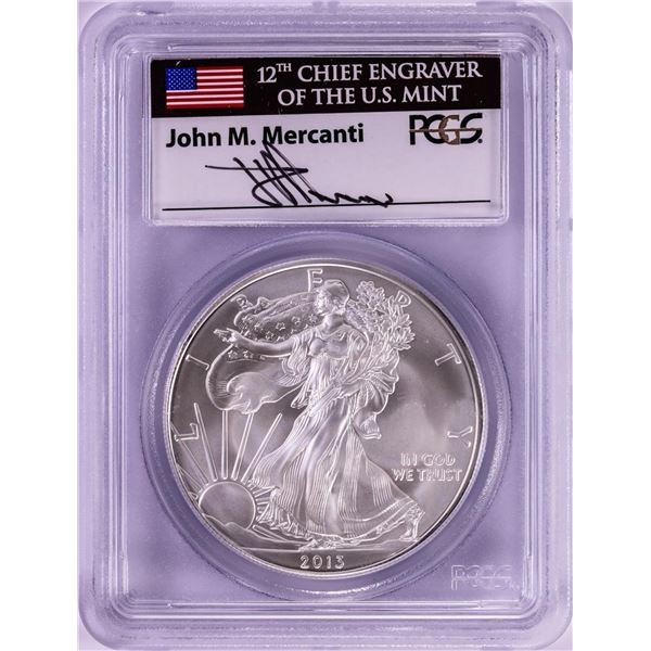 2013 $1 American Silver Eagle Coin PCGS MS70 First Strike John M. Mercanti Signature