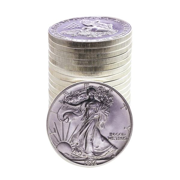 Roll of (20) Brilliant Uncirculated 1986 $1 American Silver Eagle Coins