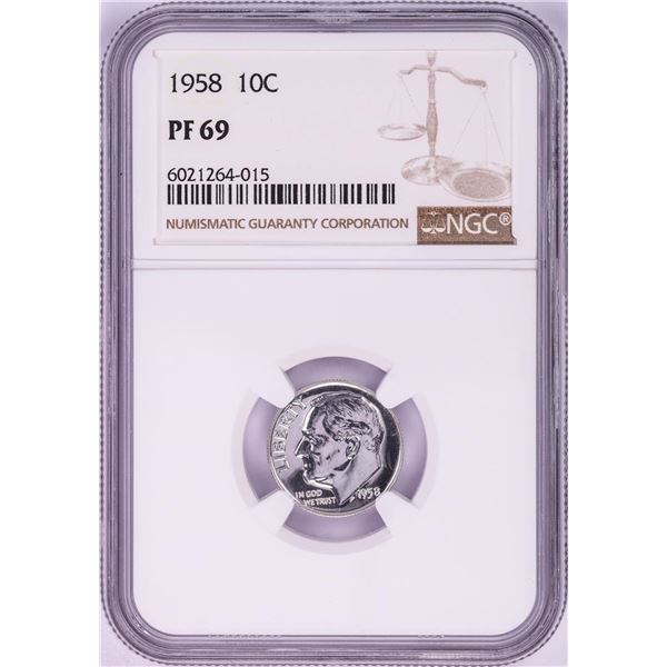 1958 Proof Roosevelt Dime Coin NGC PF69
