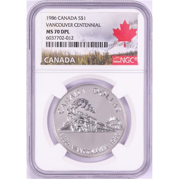 1986 $1 Canada Vancouver Centennial Silver Dollar Coin NGC MS70 DPL