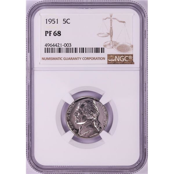 1951 Proof Jefferson Nickel Coin NGC PF68