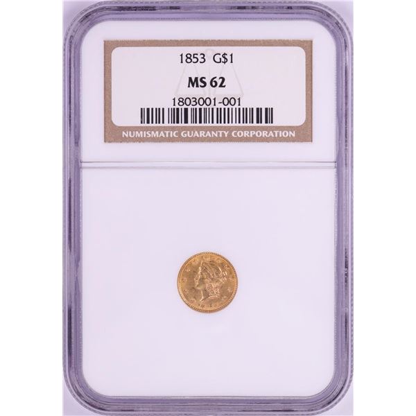 1853 Type 1 $1 Liberty Head Gold Coin NGC MS62