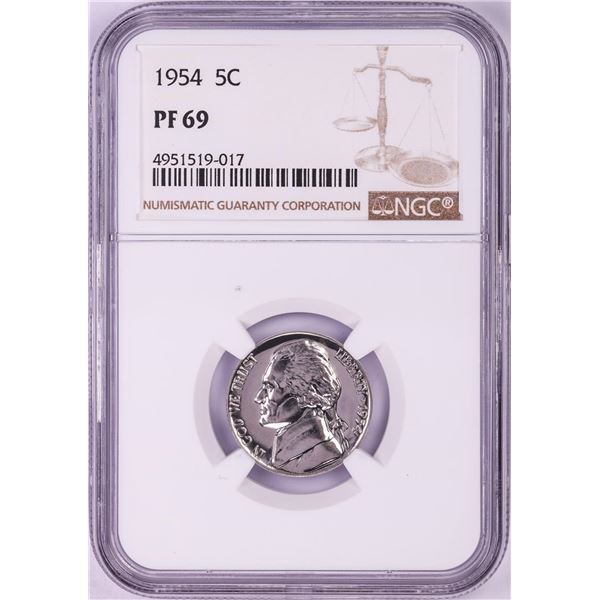 1954 Proof Jefferson Nickel Coin NGC PF69