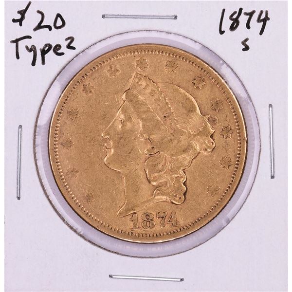 1874-S Type 2 $20 Liberty Head Double Eagle Gold Coin