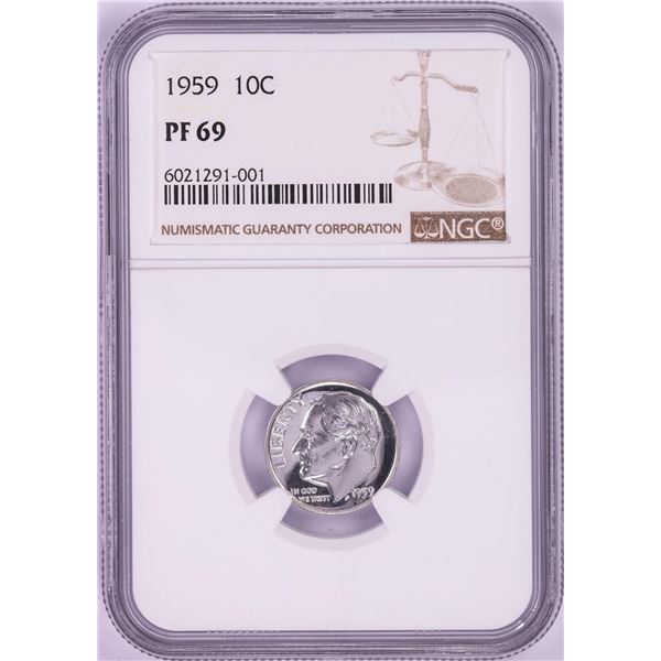1959 Proof Roosevelt Dime Coin NGC PF69