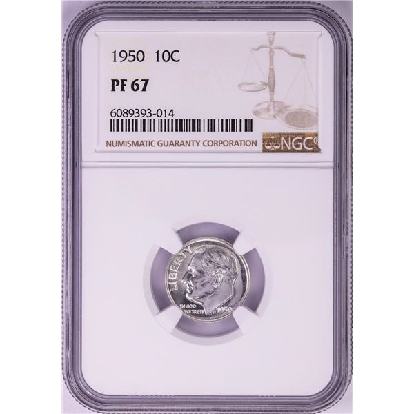 1950 Proof Roosevelt Dime Coin NGC PF67