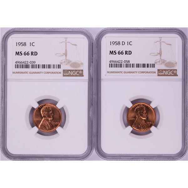 Lot of 1958 & 1958-D Lincoln Wheat Cent Coins NGC MS66RD