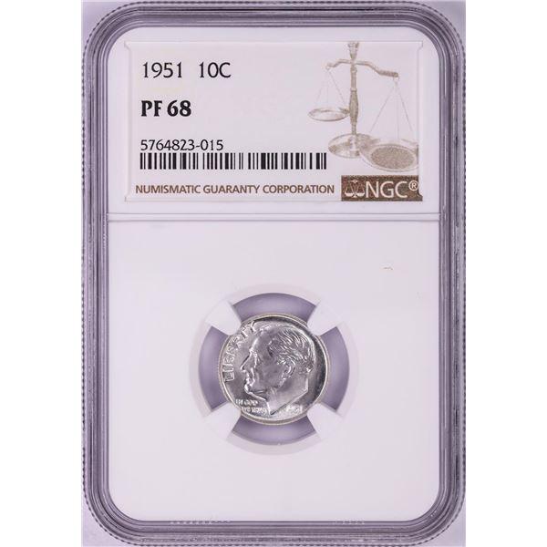 1951 Proof Roosevelt Dime Coin NGC PF68
