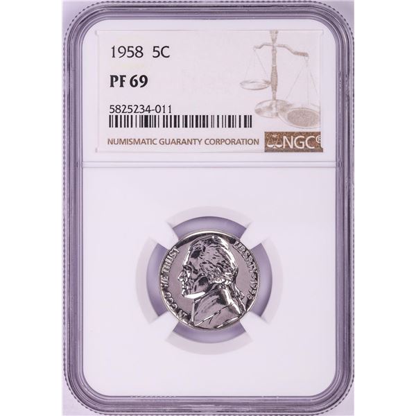 1958 Proof Jefferson Nickel Coin NGC PF69